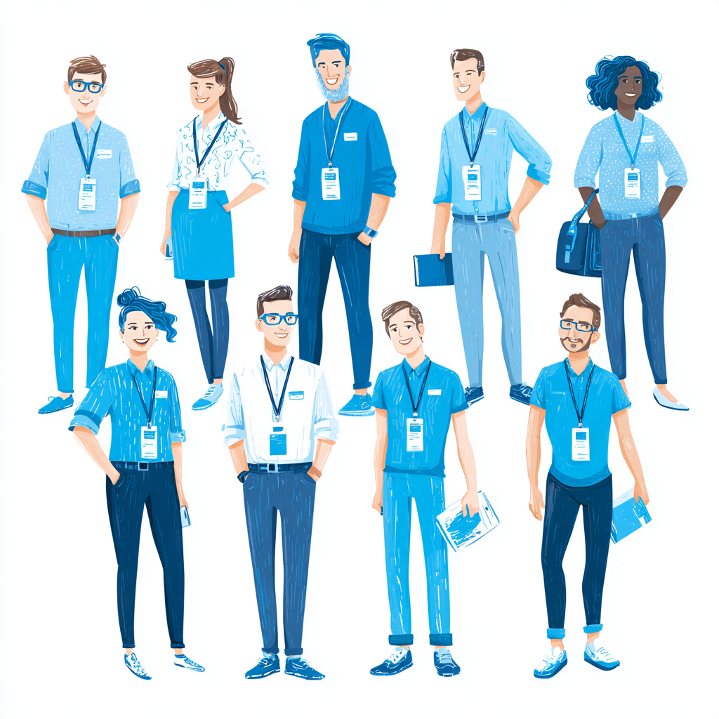 Employees wearing branded merchandise